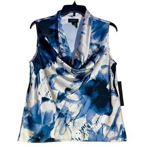 Donna Karan New York Sleeveless Blouse Cowl Neck Abstract
